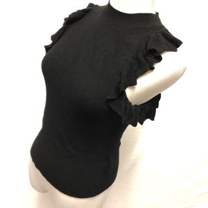 Black mock neck sleeveless knit with ruffles